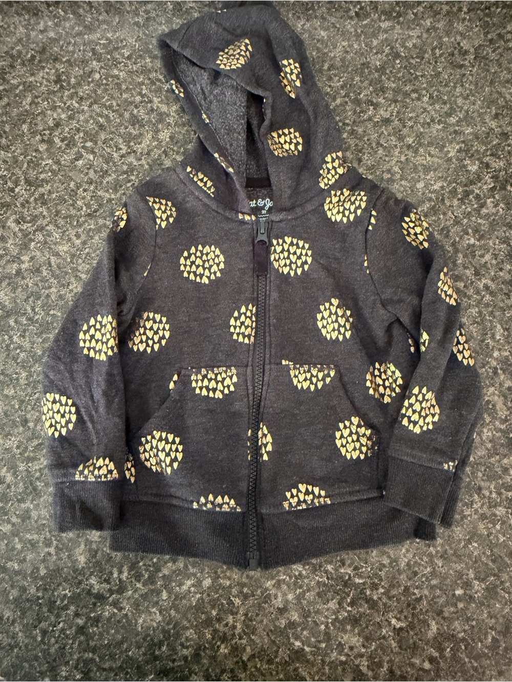 Cat & Jack Black Zip Hoodie with Yellow Heart Clusters